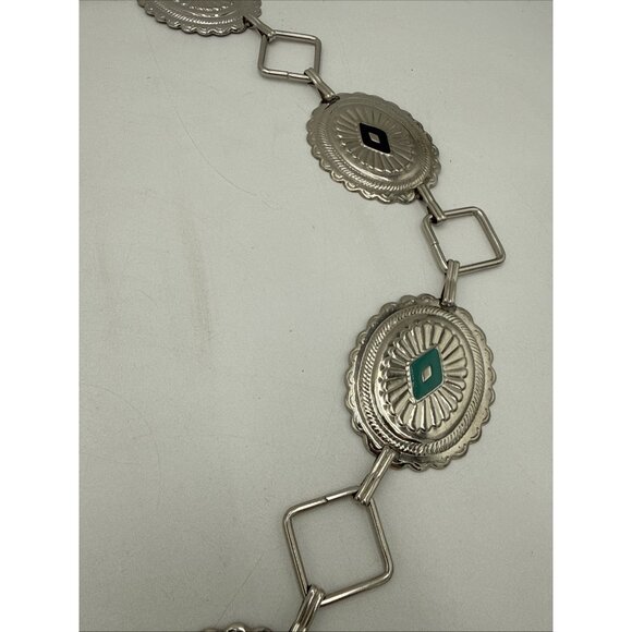 Concho Southwestern Link Belt Metal Western Silver Tone 60" long 2 1/4" wide - Picture 5 of 9